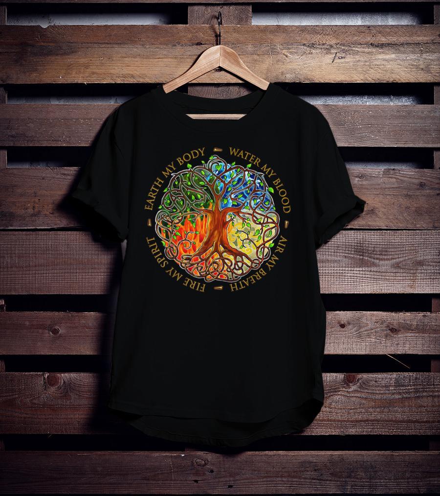 Yggdrasil Tree Of Life Earth My Body Water My Blood Fire My Spirit Air My Breath T-Shirt