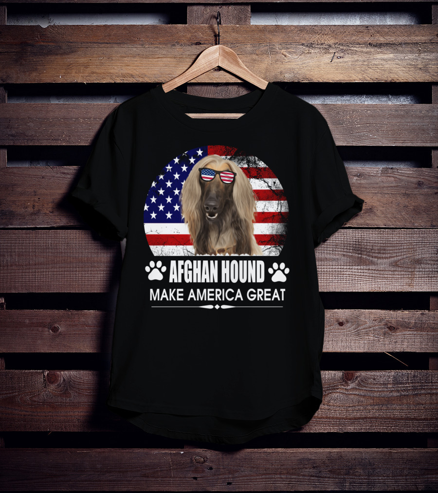 Afghan Hound Make America Great With Dog And Flag Paw Prints T-Shirt