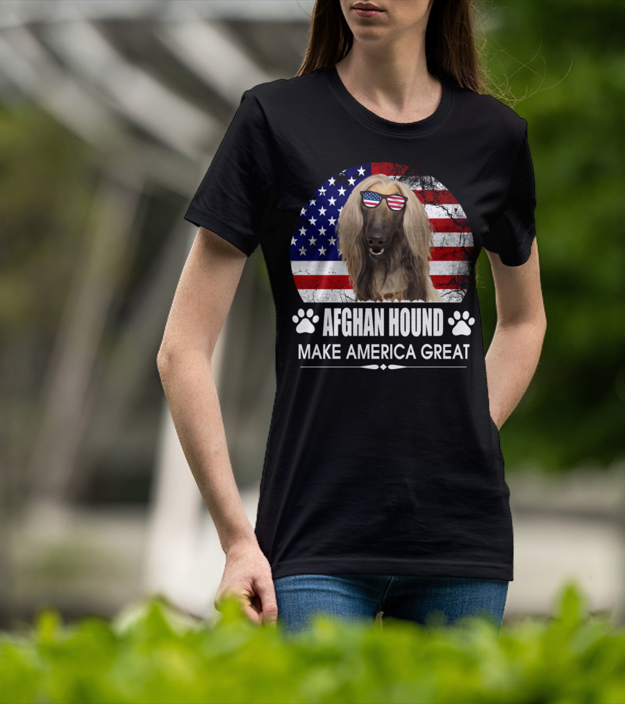 Afghan Hound Make America Great With Dog And Flag Paw Prints T-Shirt