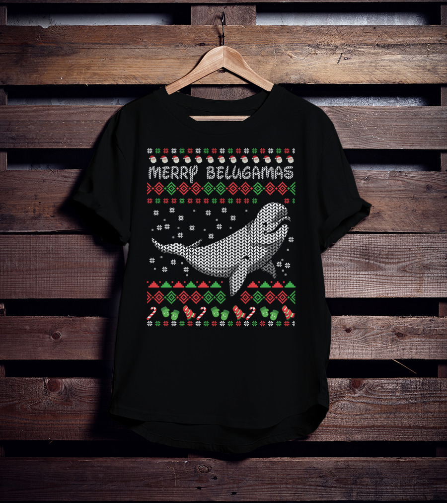 Merry Belugamas Ugly Christmas Sweater Beluga Whale Fans T-Shirt