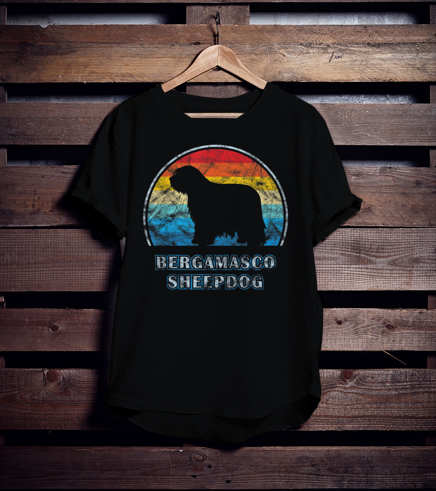 Bergamasco Sheepdog Retro Silhouette Vintage Stripes T-Shirt