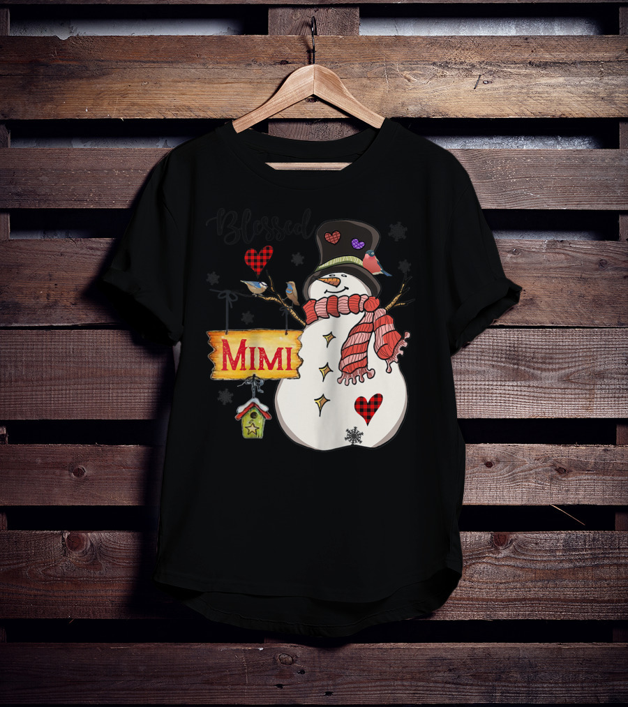 Blessed Mimi Snowman Grandma Christmas Family T-Shirt