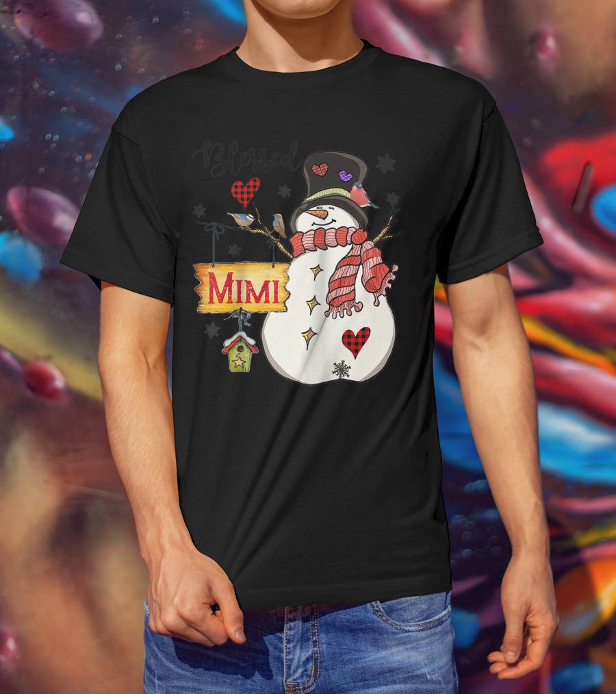 Blessed Mimi Snowman Grandma Christmas Family T-Shirt