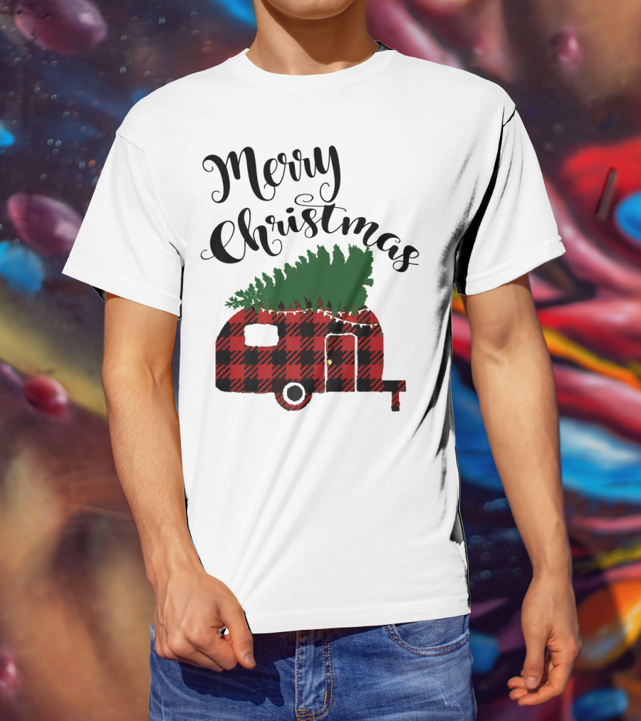 Merry Christmas Buffalo Plaid Camper With Tree T-Shirt