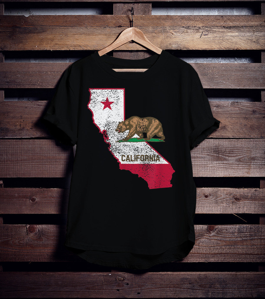 California Flag Bear And Star On State Outline T-Shirt
