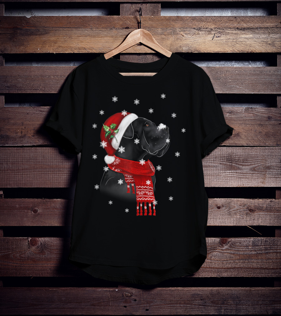 Cane Corso Christmas Tree Xmas For Cane Corso With Santa Hat And Snowflakes T-Shirt