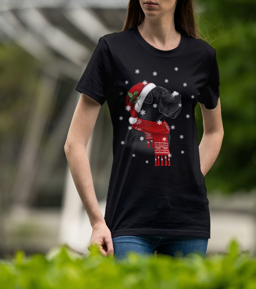 Cane Corso Christmas Tree Xmas For Cane Corso With Santa Hat And Snowflakes T-Shirt