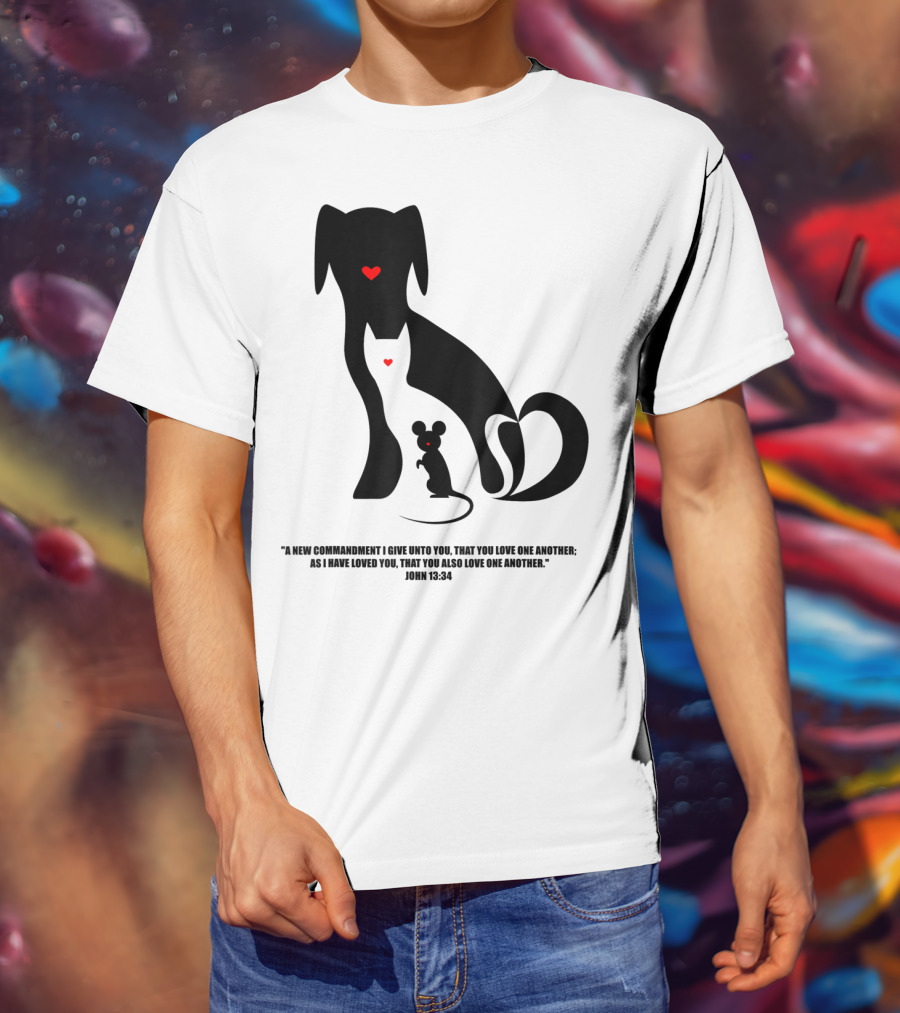 Christian I Love Dogs Cats Mice John 13:34 Commandment T-Shirt