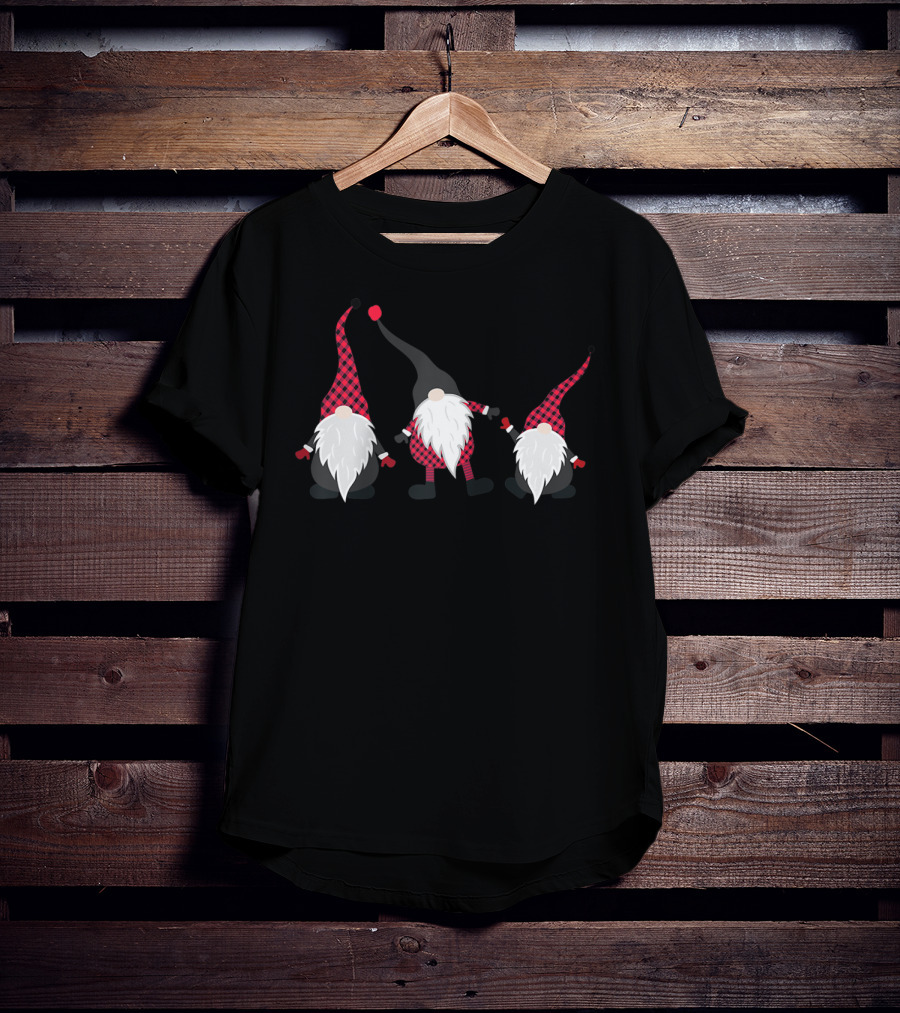 Christmas Gnome Plaid Hat Festive Trio T-Shirt
