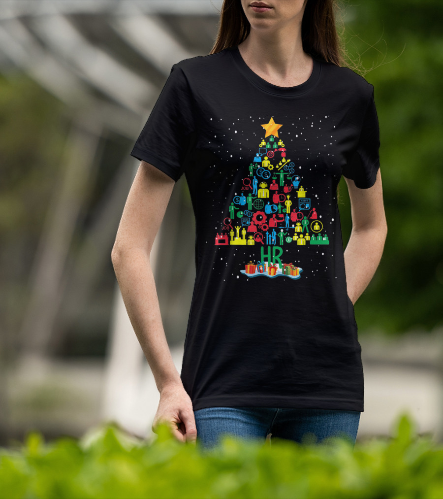 HR Christmas Tree With Job And People Icons T-Shirt