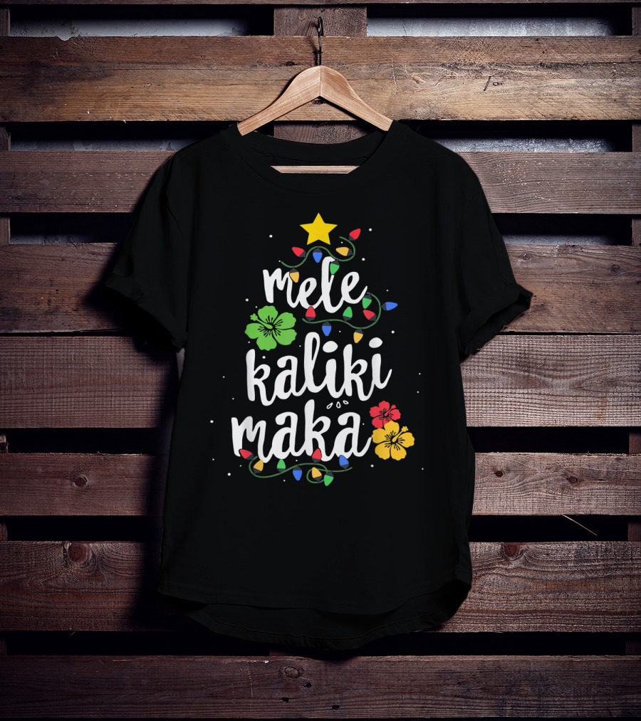 Mele Kalikimaka Christmas Tree Lights Hibiscus Tropical T-Shirt