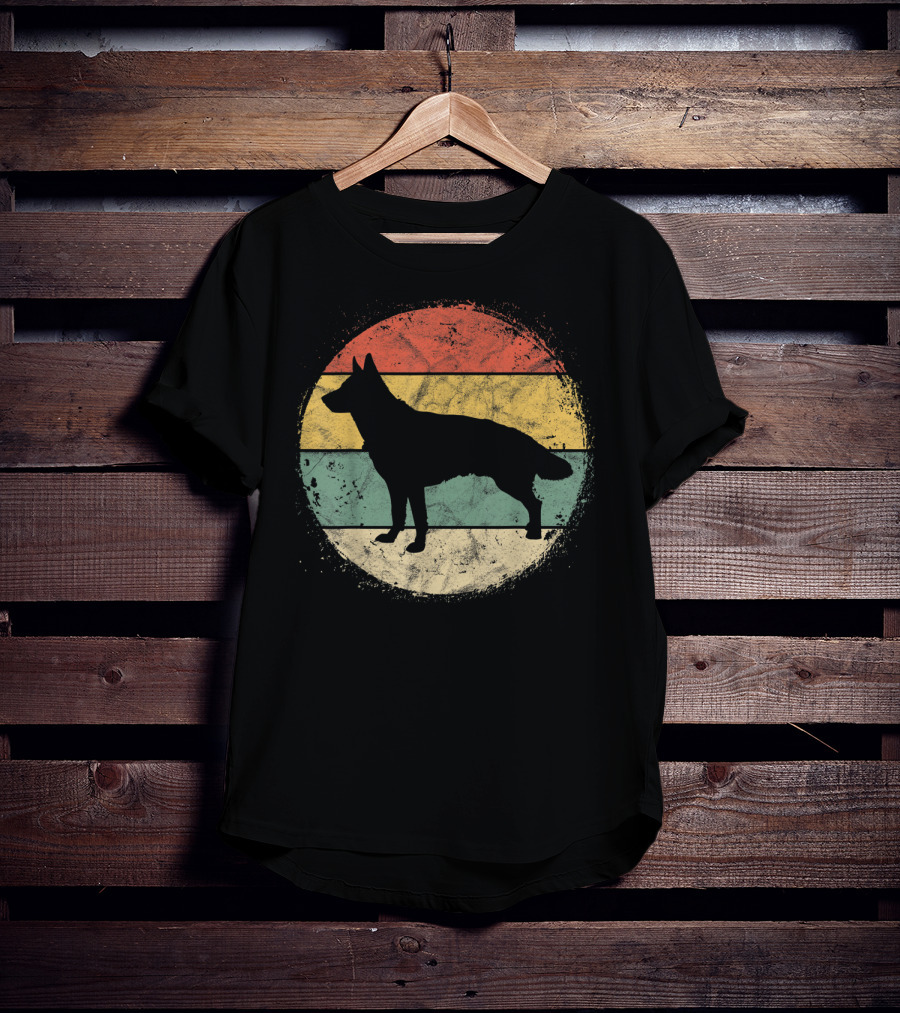 Vintage Circular German Shepherd Silhouette Retro Stripes T-Shirt