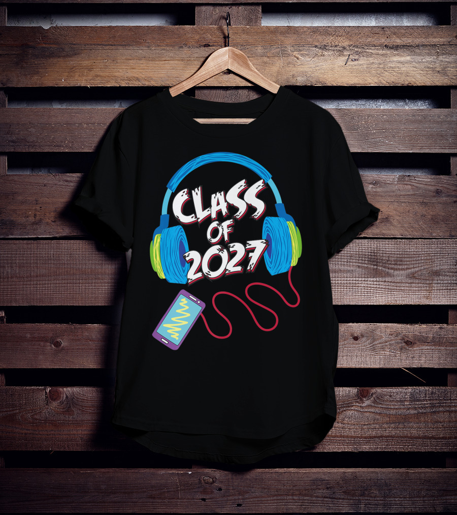 Class Of 2027 Headphones Smartphone 5th Grade Boy Girl T-Shirt
