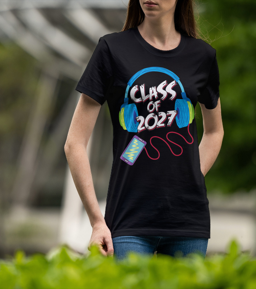 Class Of 2027 Headphones Smartphone 5th Grade Boy Girl T-Shirt