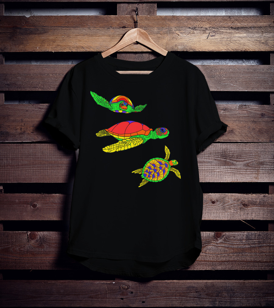 Colorful Swimming Sea Turtle Shell Artful Display T-Shirt