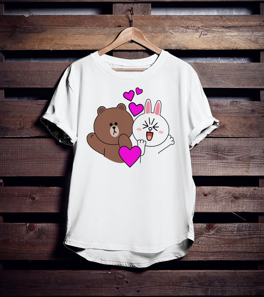 Brown Bear Cony Bunny Rabbit With Hearts Love T-Shirt