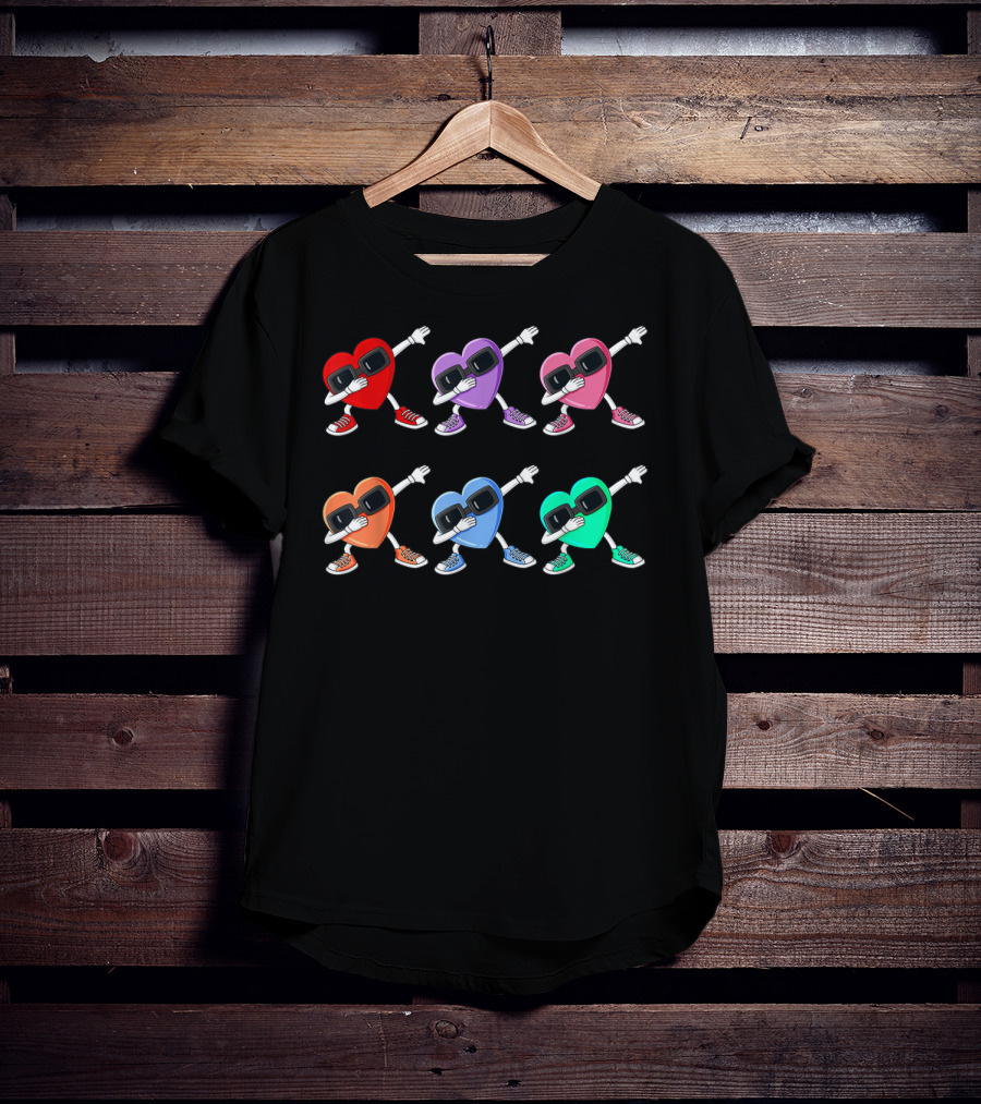 Dabbing Hearts Valentines Day Funny Boys Girl Cool Sunglasses Dance Moves T-Shirt