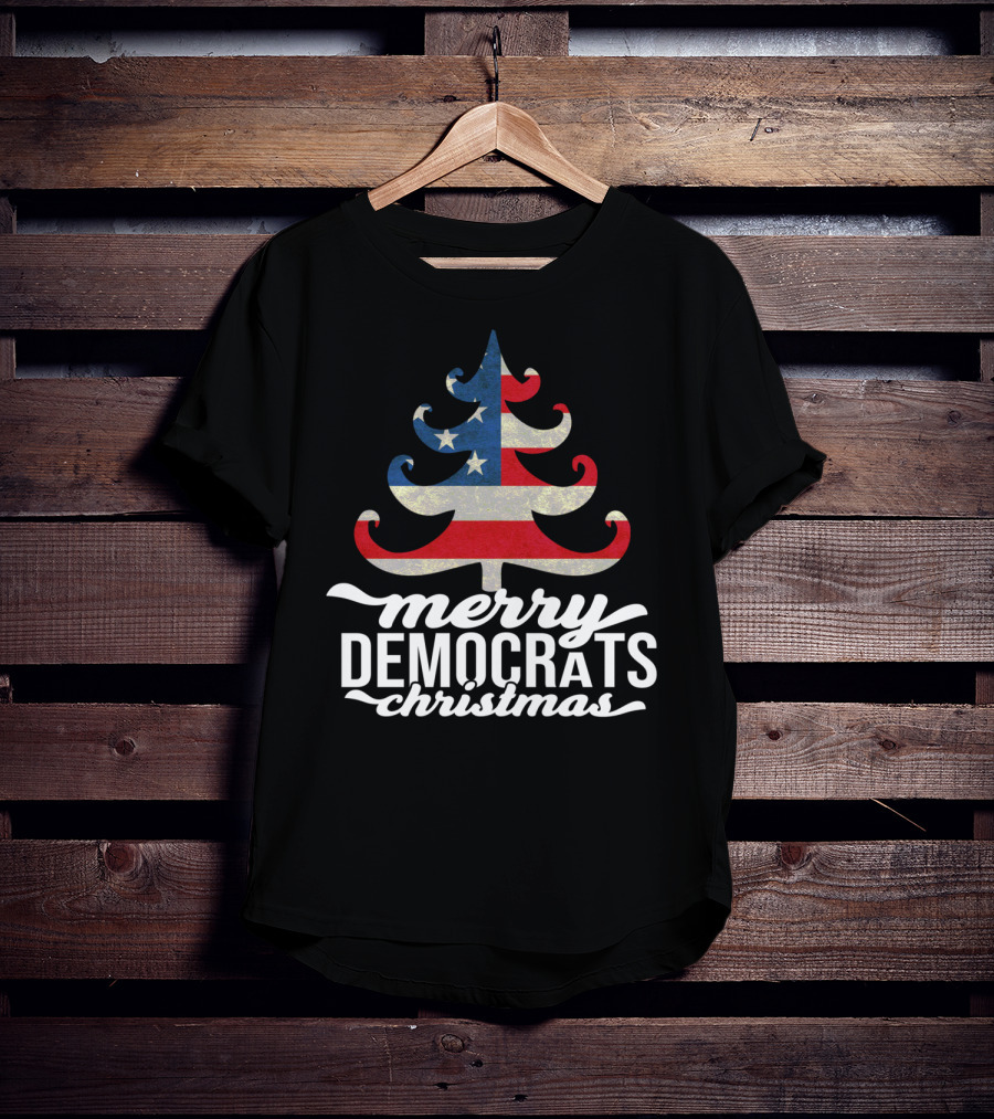 Merry Christmas Democrats Patriotic Tree USA Flag Stars T-Shirt