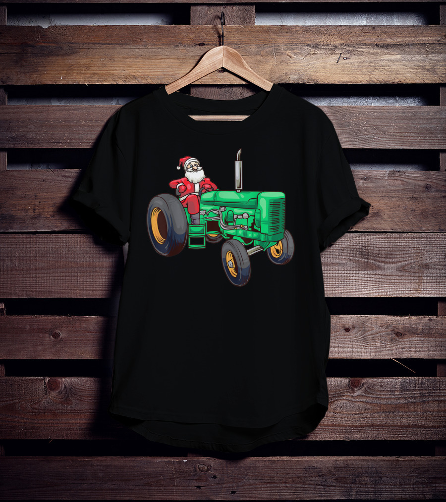 Santa Claus Riding Green Farm Tractor T-Shirt