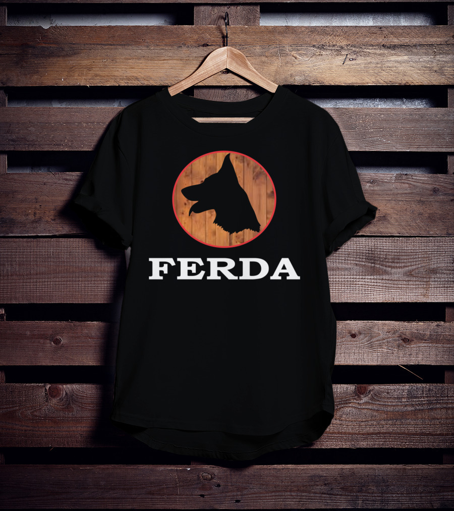 Ferda Dog Silhouette On Wood Background T-Shirt
