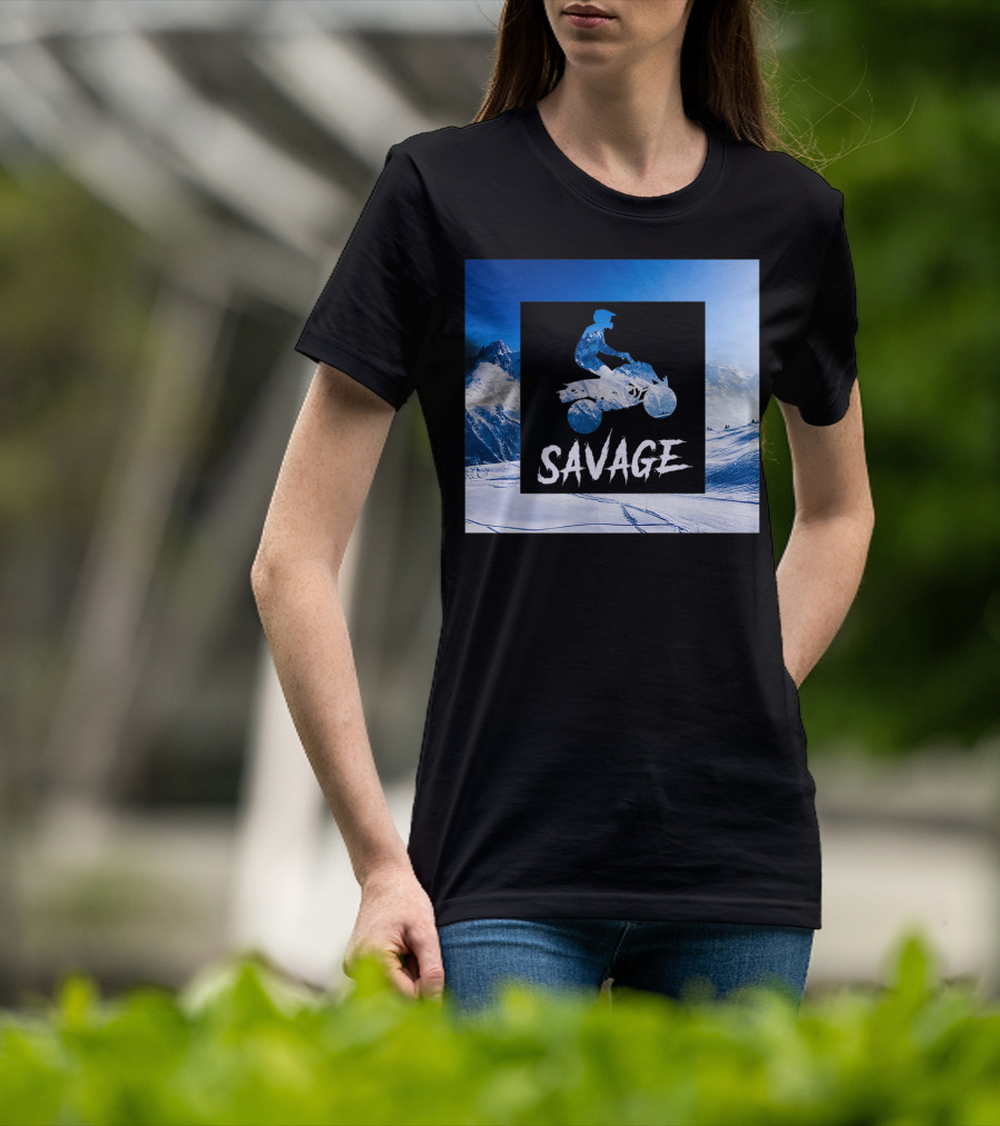 Savage Quad Bike Adventure 4Wheeler ATV In Snowy Mountains T-Shirt