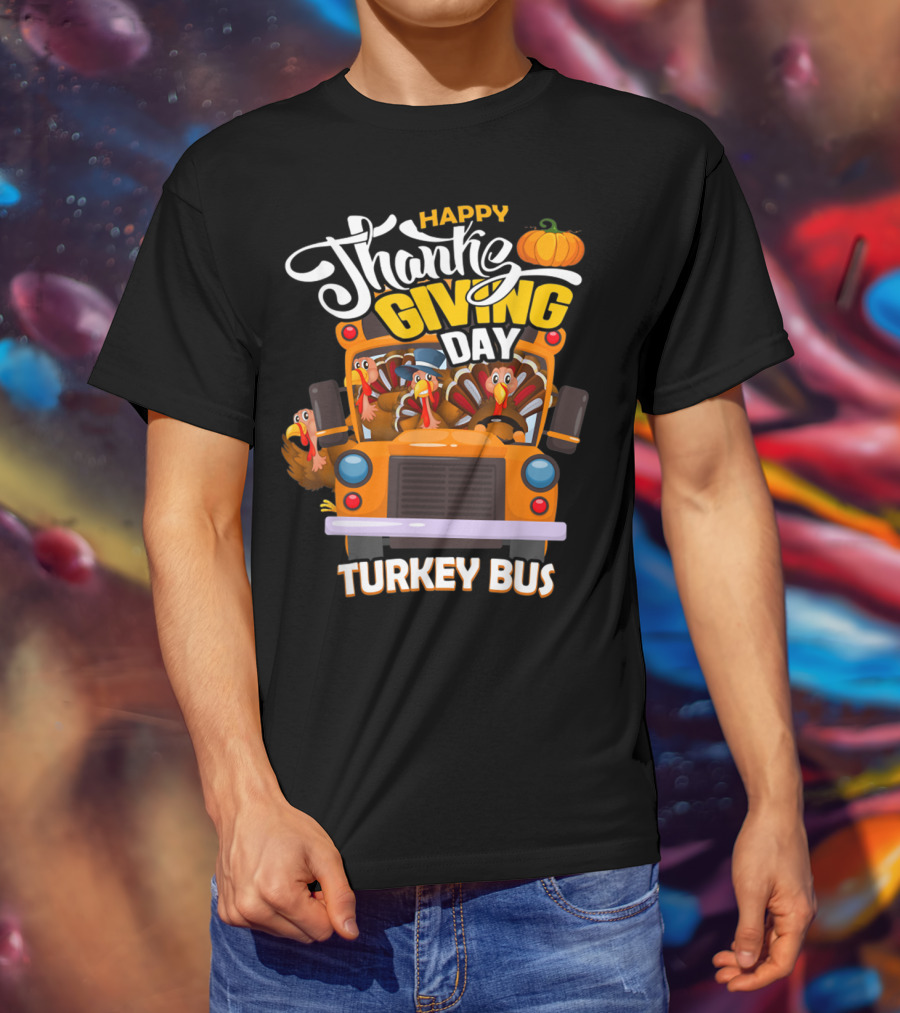 Happy Thanksgiving Day Turkey Bus T-Shirt