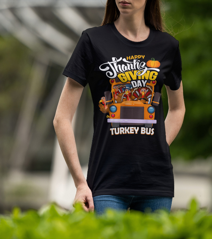 Happy Thanksgiving Day Turkey Bus T-Shirt