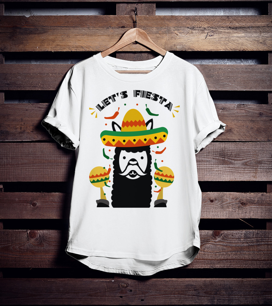 Funny Llama Let's Fiesta Sombrero And Maracas Party T-Shirt