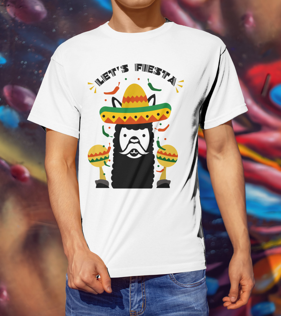 Funny Llama Let's Fiesta Sombrero And Maracas Party T-Shirt