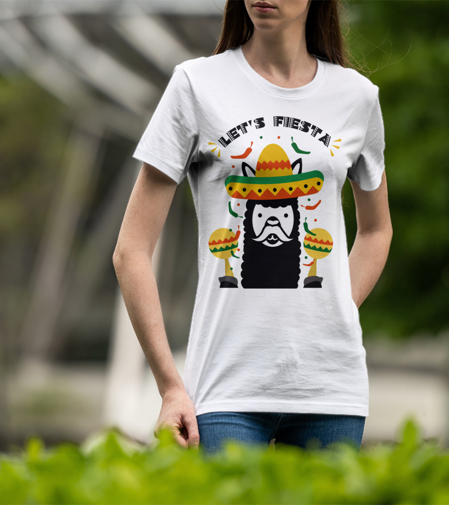 Funny Llama Let's Fiesta Sombrero And Maracas Party T-Shirt