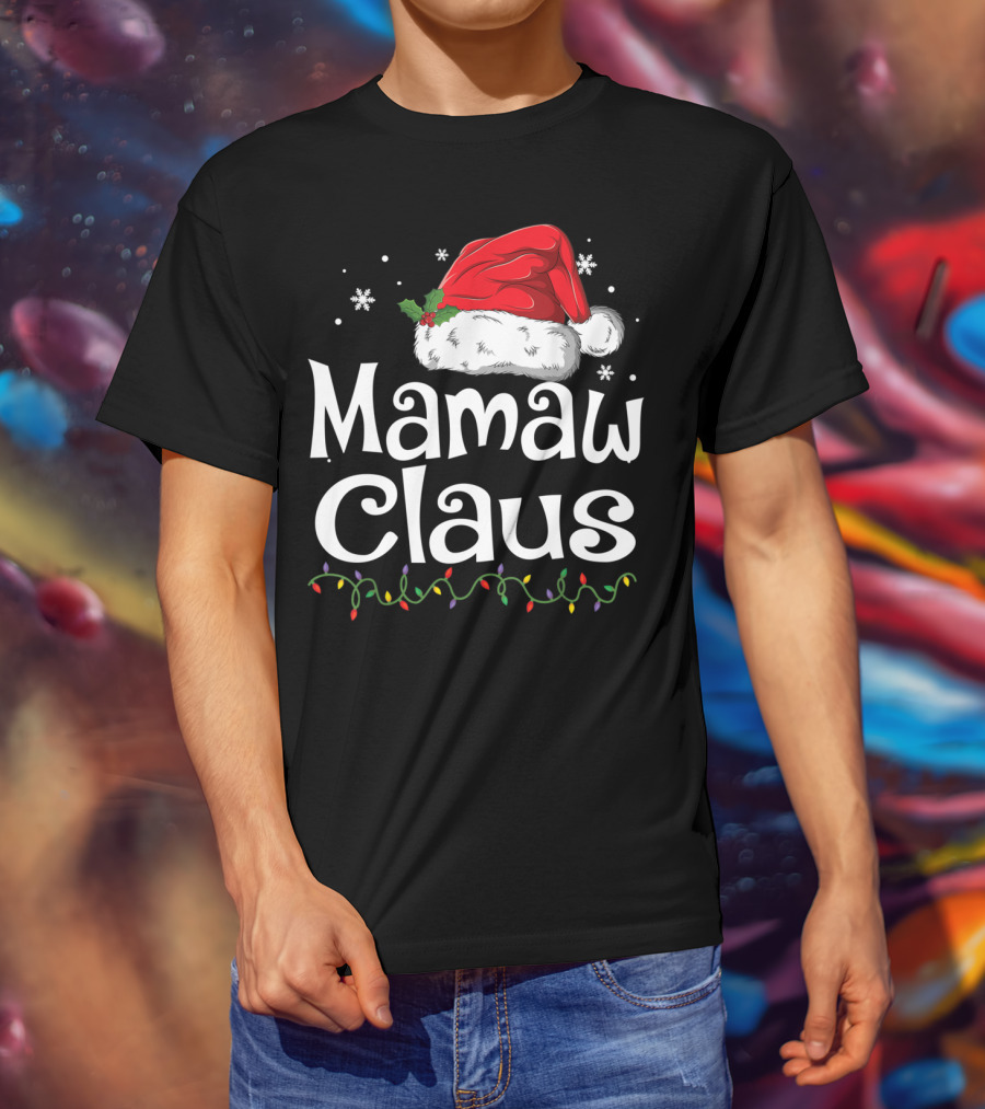 Mamaw Claus Santa Christmas Lights Snowflakes T-Shirt