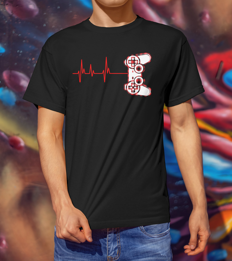 Heartbeat Red Buffalo Plaid Gamer Video Game Controller T-Shirt