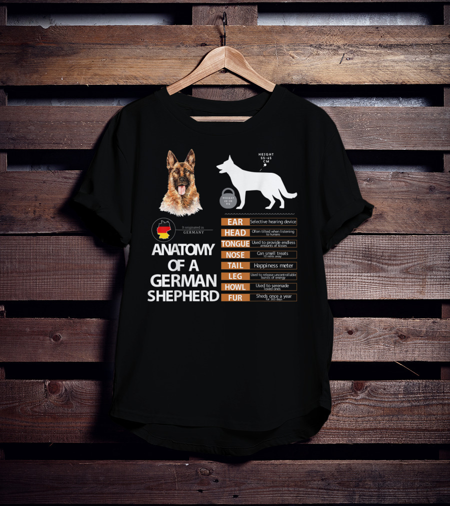 Anatomy Of A German Shepherd Ear Head Tongue Nose Tail Leg Howl Fur T-Shirt