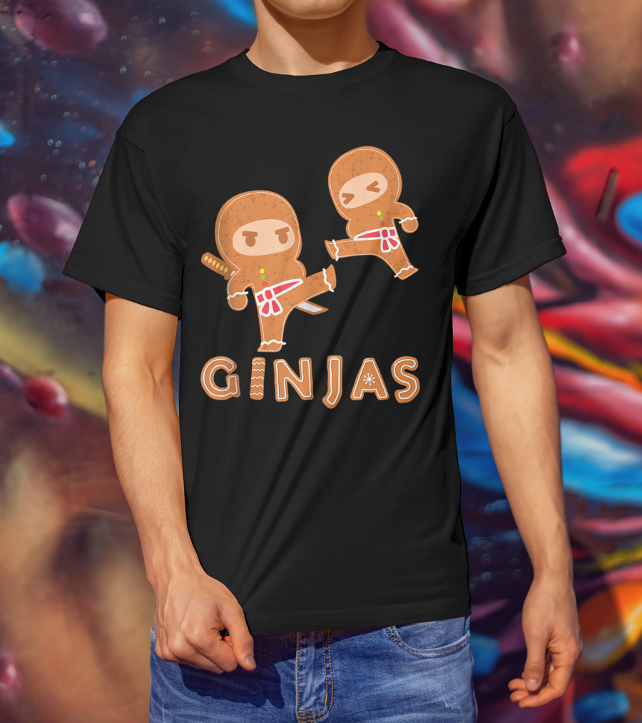 Ginjas Gingerbread Ninja Character Kung Fu Kicks T-Shirt