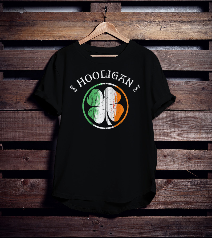 Hooligan Irish Shamrock Flag St Patrick's Day Clover Emblem T-Shirt