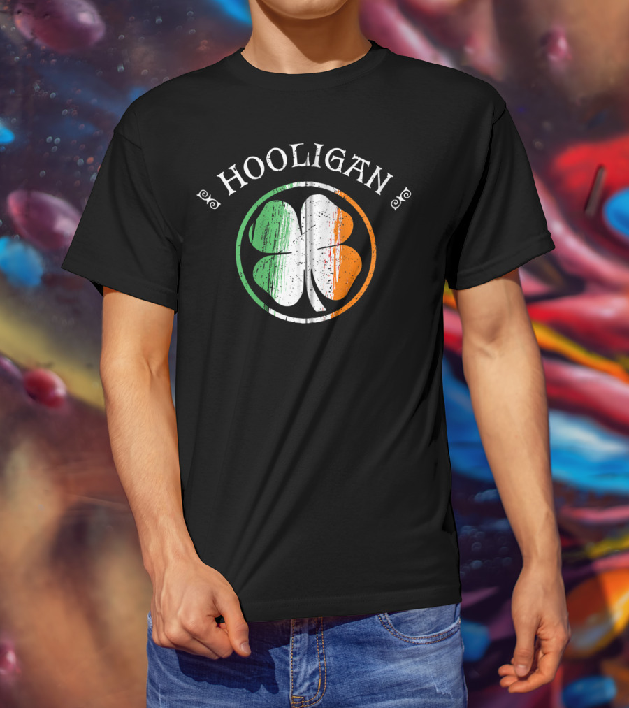 Hooligan Irish Shamrock Flag St Patrick's Day Clover Emblem T-Shirt