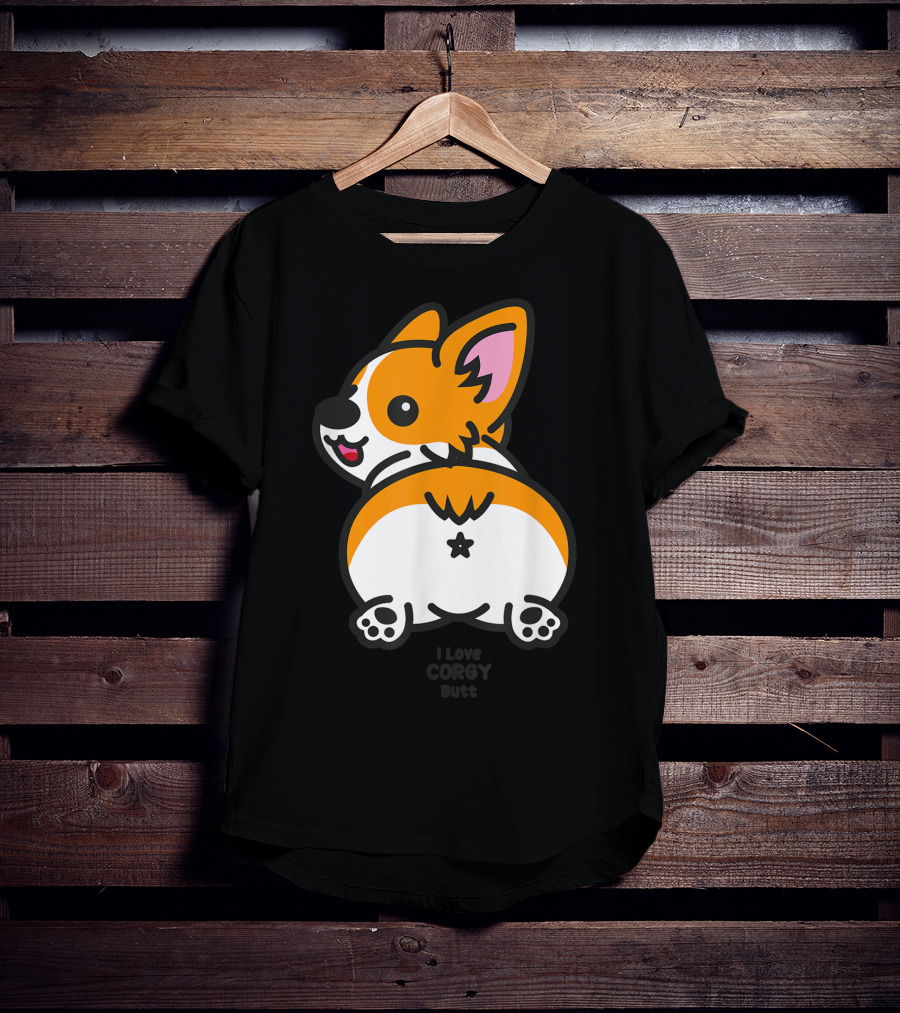 I Love Corgi Butt Playful Cartoon Dog T-Shirt