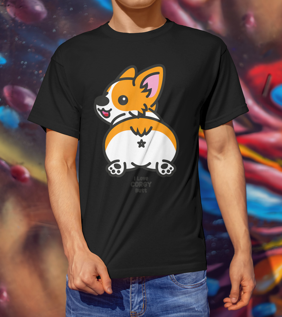 I Love Corgi Butt Playful Cartoon Dog T-Shirt