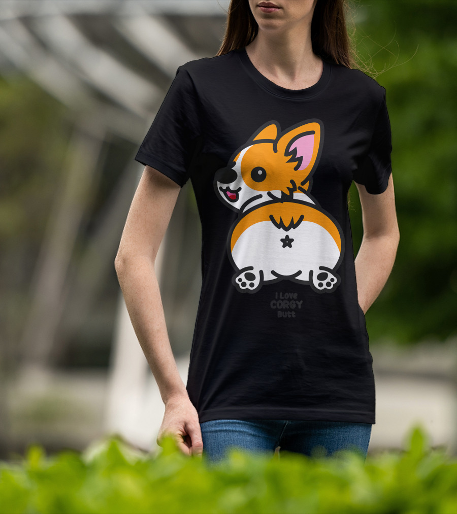 I Love Corgi Butt Playful Cartoon Dog T-Shirt