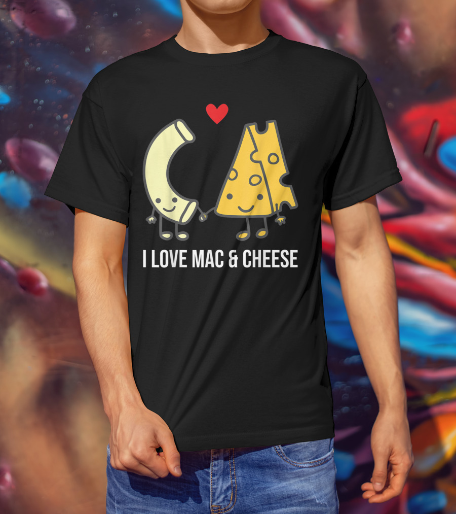 I Love Mac And Cheese Smiling Pasta And Cheese With Heart T-Shirt