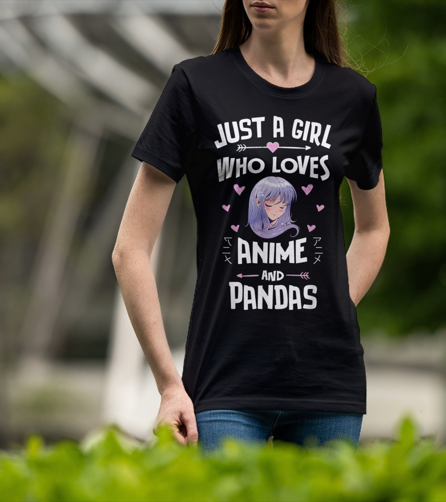 Just A Girl Who Loves Anime Pandas Manga Hearts T-Shirt