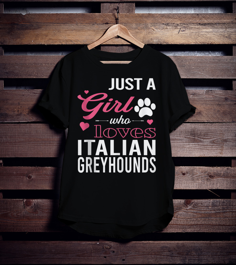 Just A Girl Who Loves Italian Greyhounds Paw Print Hearts T-Shirt