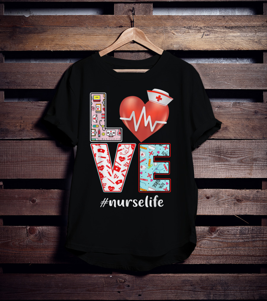 LOVE Heartbeat Nurselife Christmas Nursing T-Shirt
