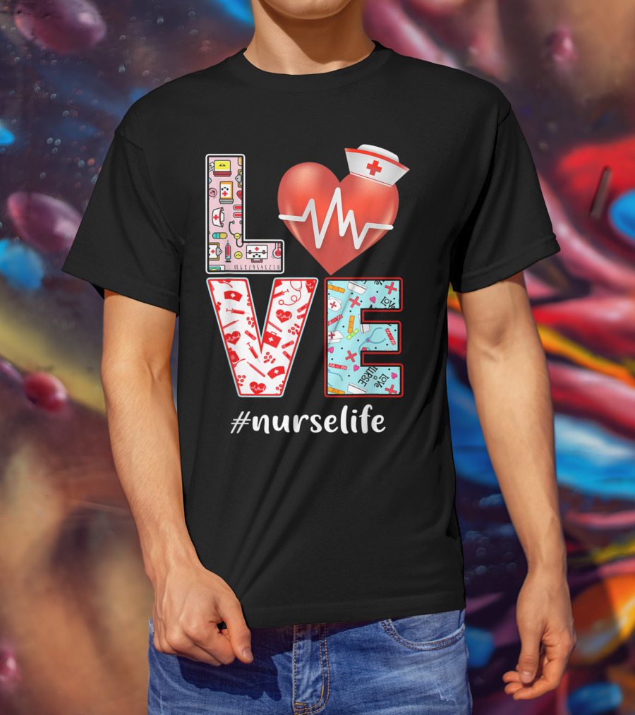 LOVE Heartbeat Nurselife Christmas Nursing T-Shirt