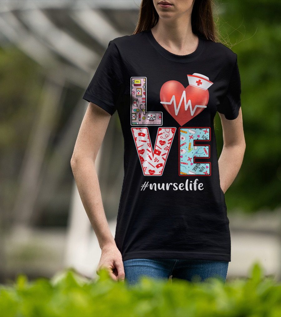 LOVE Heartbeat Nurselife Christmas Nursing T-Shirt
