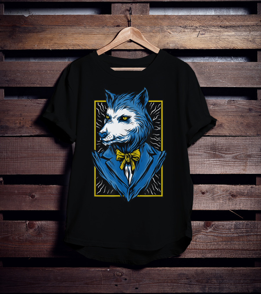 Mafia Don Dire Wolf Anthro In Suit With Yellow Bow Tie T-Shirt