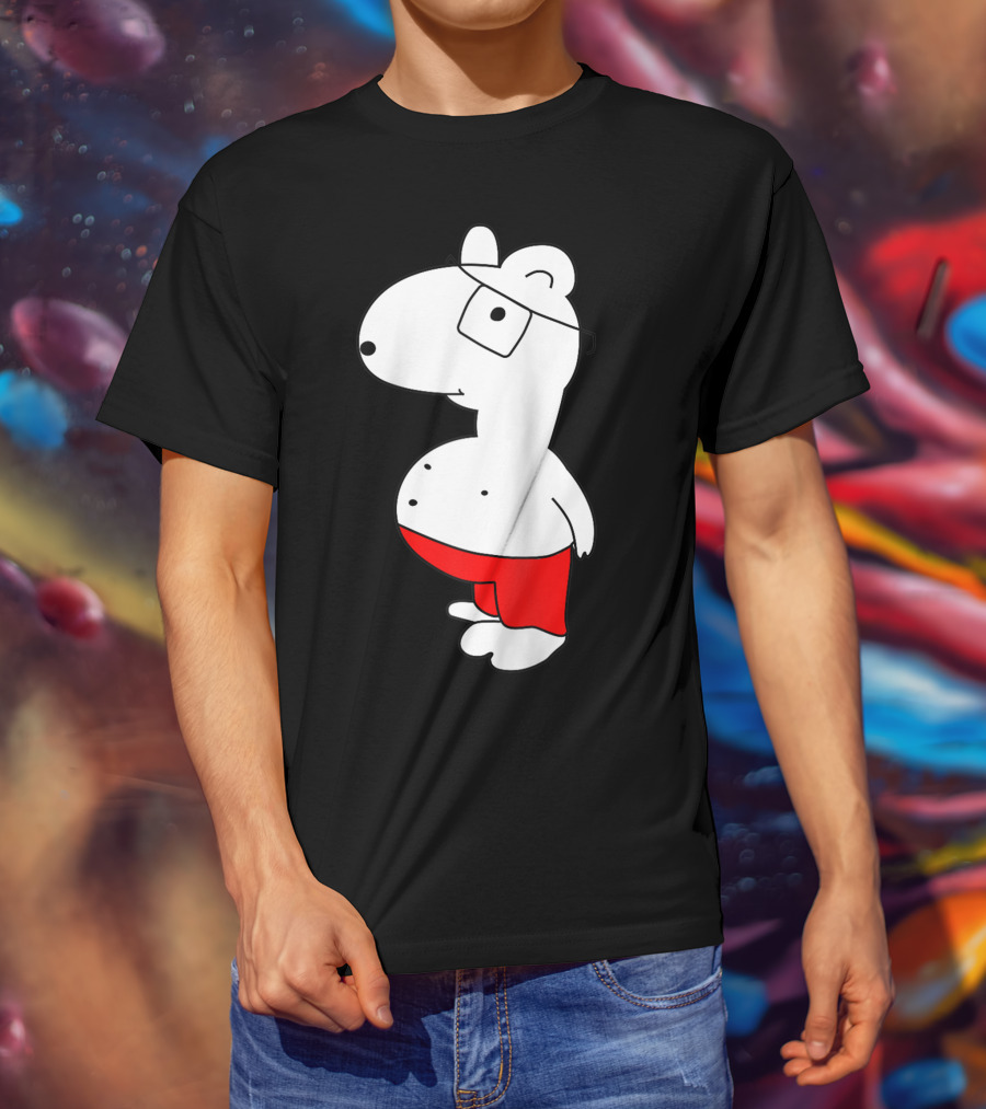 Marcuskun Bear Character With Glasses And Red Shorts T-Shirt