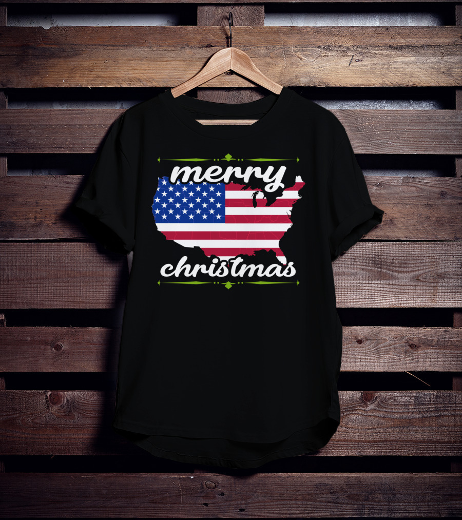 Merry Christmas USA Flag Map T-Shirt