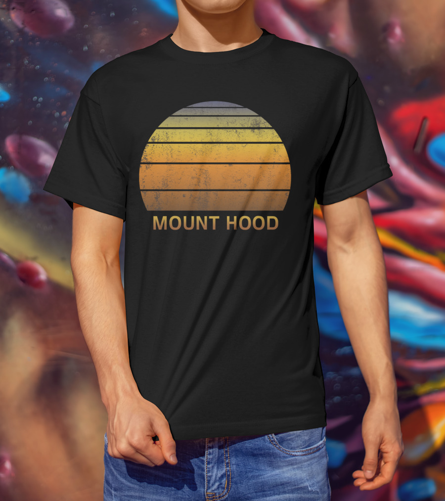 Mount Hood Oregon Vintage Sunset Stripes T-Shirt