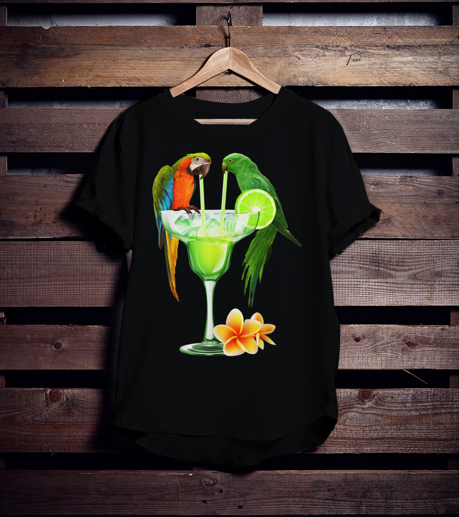 Parrots Enjoying Margaritas With Lime On Tropical Summer Vacation T-Shirt